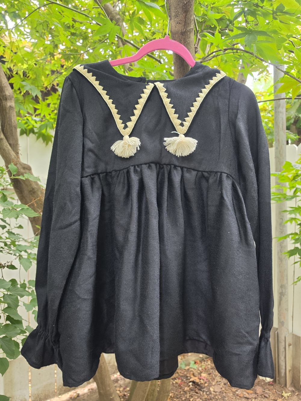 Black Tassel-Trim Peasant Blouse - Black